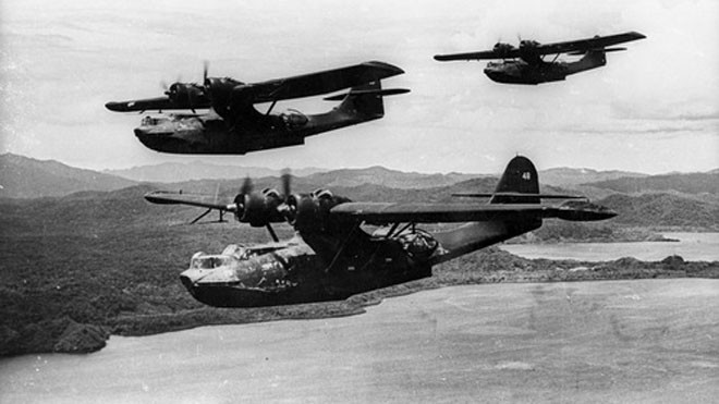 Thủy phi cơ Mỹ gieo rắc kinh hoàng cho phát xít Nhật Một phi đội PBY-5 của Mỹ tại Thái Bình Dương. Ảnh: Wikipedia.