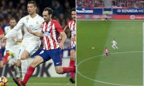 Ronaldo gây tranh cãi vì chạy chậm hơn hậu vệ Atletico Juanfran đánh bại Ronaldo ở một tình huống đua tốc độ.
