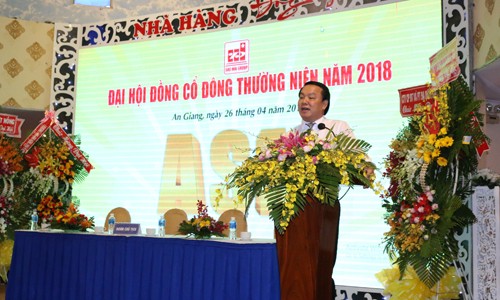 ASM đại hội đồng cổ đông thường niên 2018 Ông Lê Thanh Thuấn - Chủ tịch Tập đoàn Sao Mai phát biểu tại Đại hội