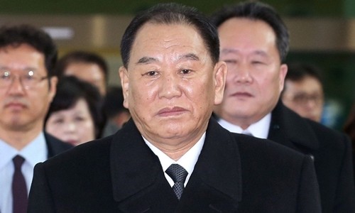 Ông Trump xác nhận quan chức Triều Tiên đến Mỹ Kim Yong-chol đến Hàn Quốc hồi tháng hai. Ảnh: AFP.