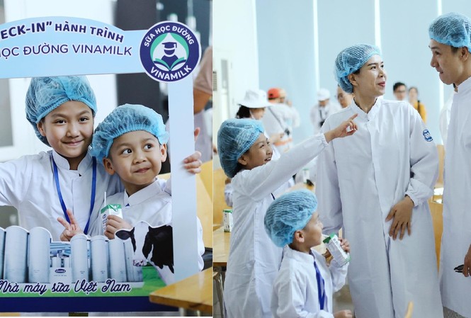 'Mong nhiều trẻ em được thụ hưởng chương trình sữa học đường' Hai chị em Chip và Bon thích thú chụp ảnh, mặc đồ bảo hộ trước khi tham quan nhà máy sữa của Vinamilk cùng bố mẹ