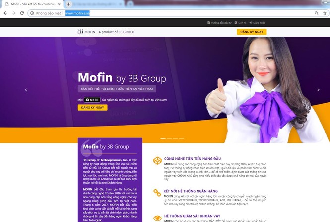 Trống pháp lý, cho vay kiểu Mofin 'khủng bố' nhiều người Giao diện website Mofin.vn (đang báo lỗi) và Mofin.asia của MofinẢnh: PV