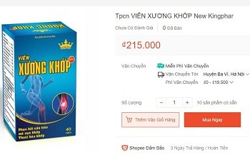Phát hiện thực phẩm giảm cân, hỗ trợ sinh lý nam chứa 'chất cấm' Quảng cáo thực phẩm bảo vệ sức khỏe viên xương khớp Kingphar New trên Shopee.