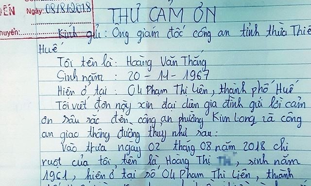 Dân viết thư cảm ơn công an kịp thời cứu người tự tử Thư cảm ơn của gia đình có nạn nhân nhảy cầu tự sát được công an cứu sống