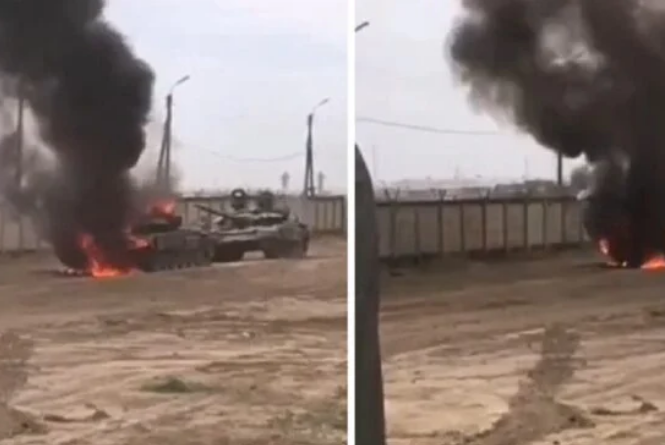 Xe tăng T-72 của Nga bốc cháy khi tập trận Xe tăng T-72 của Nga bốc cháy khi tập trận