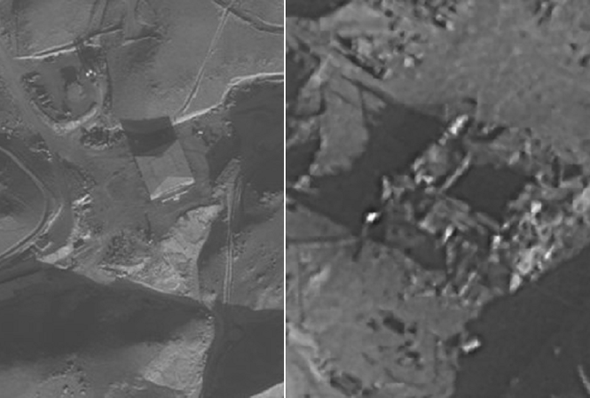 Israel lần đầu thừa nhận không kích 'lò hạt nhân' Syria hồi năm 2007 Khu phức hợp trước (trái) và sau (phải) khi bị phá huỷ. Ảnh: RT