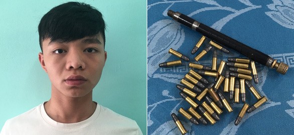 Nổ súng bắn gục người yêu cũ của bạn gái trong quán nhậu Trần Đức Huy và tang vật.