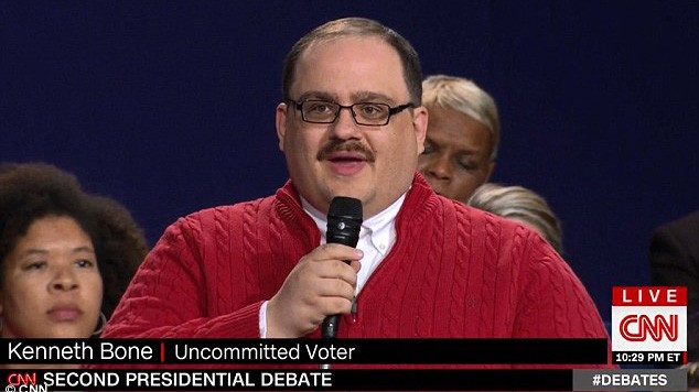 Dân Mỹ phát sốt vì “người hùng áo đỏ” trong cuộc tranh luận 2 Anh Kenneth Bone khiến dân Mỹ chao đảo vì câu hỏi gửi đến hai ứng viên Tổng thống.