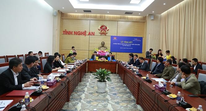 Tổng kết chương trình “An sinh xã hội và phát triển cộng đồng” tại Nghệ An Các đại diện tham dự Lễ tổng kết chương trình an sinh xã hội của MobiFone tại Nghệ An