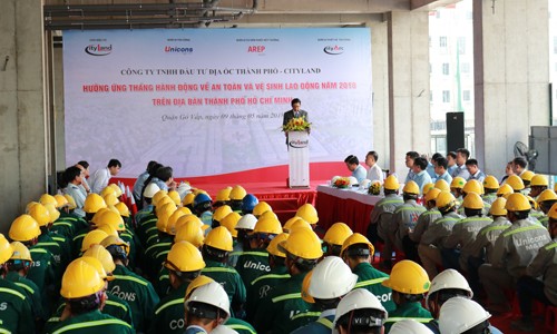 Cityland Park Hills: tiêu biểu về vệ sinh và an toàn lao động Đại diện Cityland Ông Nguyễn Hữu Tài - Phó Tổng giám đốc công ty phát biểu tại buổi lễ