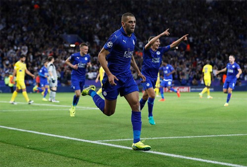 Leicester thắng trận thứ hai liên tiếp tại Champions League Slimani và các đồng đội tiếp tục những ngày tháng như mơ ở Champions League. Ảnh: Reuters.