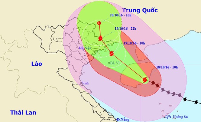 Bão số 7 giật cấp 14-16 hướng thẳng Quảng Ninh-Hải Phòng Vị trí và dự báo đường đi của cơn bão số 7. Nguồn: Trung tâm dự báo khí tượng thủy văn Trung ương.