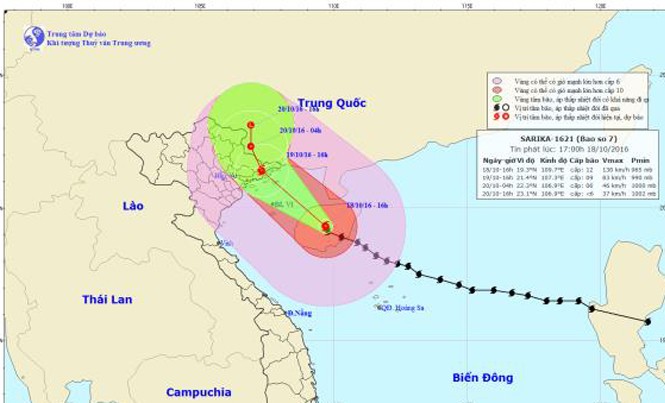 Bão số 7 có thể gây mưa lớn ở Hà Nội Đường đi và vị trí của cơn bão.