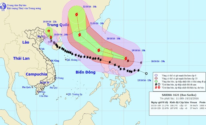 Áp sát đất liền, bão số 7 suy yếu thành áp thấp nhiệt đới Vị trí và dự báo đường đi của bão số 7 và siêu bão Haima. Nguồn: Trung tâm dự báo khí tượng thủy văn Trung ương.