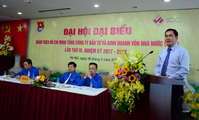 Đẩy mạnh nghiên cứu khoa học, thực hiện công trình thanh niên Anh Vũ Đức Tú, Bí thư Đoàn Khối doanh nghiệp T.Ư phát biểu tại đại hội.