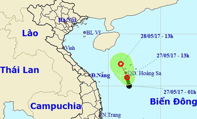 Cảnh báo thời tiết xấu ở hầu hết các vùng biển Đường đi và vị trí của áp thấp. Ảnh: Ảnh Trung tâm Dự báo KTTVTƯ.