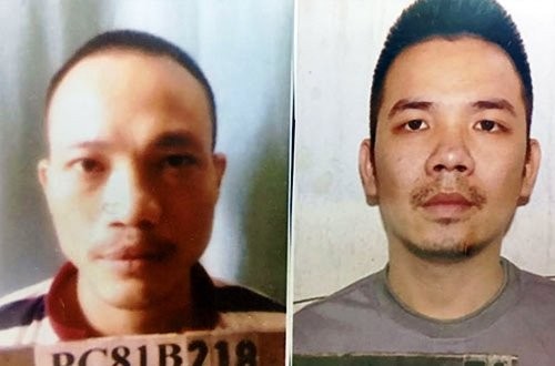 Bản tin 8H: Hai tử tù bị bắt sau gần một tuần trốn chạy Thọ "Sứt" bên trái và Tình bên phải. Ảnh: Công an cung cấp.