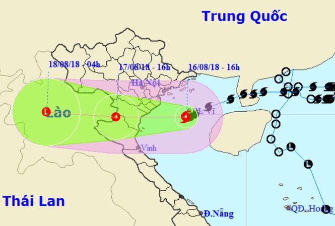 Bản tin 20H: Đêm nay, bão số 4 giật cấp 11 đổ bộ Hải Phòng - Nghệ An Vị trí và hướng di chuyển của bão số 4. (Ảnh: NCHMF).