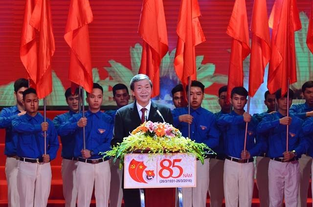 'Đoàn TNCS Hồ Chí Minh là lực lượng xung kích cách mạng' Đồng chí Đinh Thế Huynh - Ủy viên Bộ Chính trị - Thường trực Ban Bí thư. Ảnh: Thanh Hà