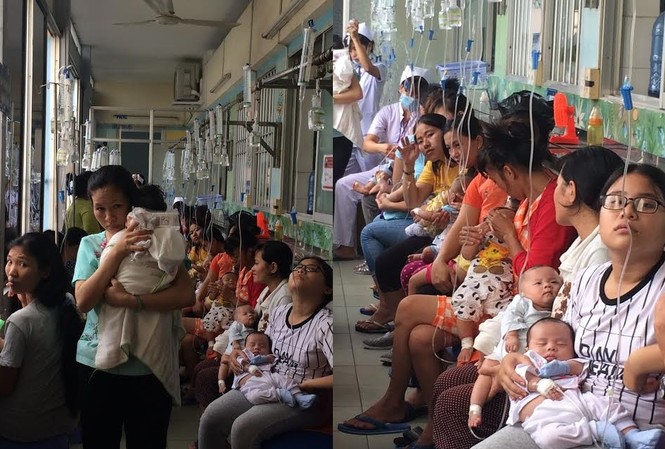Bệnh viện Nhi đồng 1: Khoa hô hấp quá tải bệnh nhi Ảnh chụp khoa hô hấp Bệnh viện Nhi đồng 1 chiều 8/10. Ảnh: Quốc Ngọc