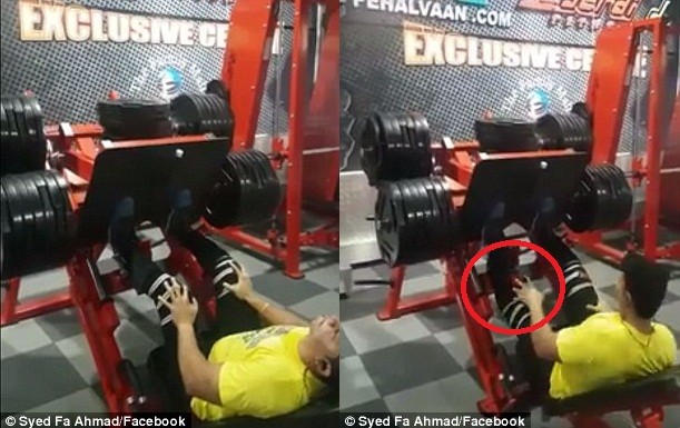 Kinh hoàng người đàn ông bị gãy chân vì đẩy tạ hàng trăm kilogram Thời điểm trước lúc người đàn ông bị gãy chân.
