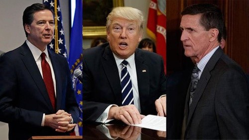 Trump từng yêu cầu Comey ngừng cuộc điều tra liên quan đến Nga? Cựu Giám đốc FBI James Comey (trái), Tổng thống Mỹ Donald Trump (giữa) và cựu Cố vấn An ninh Quốc gia Michael Flynn.