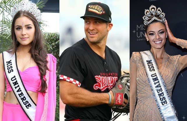 Bị hoa hậu đá vì kiêng sex, Tim Tebow lại yêu một hoa hậu khác Tim Tebow (giữa) đang hẹn hò với Hoa hậu Hoàn vũ 2017 Demi-Leigh Nel-Peters (phải) sau khi chia tay với Hoa hậu Hoàn vũ 2012 Olivia Culpo (trái) được 2 năm.