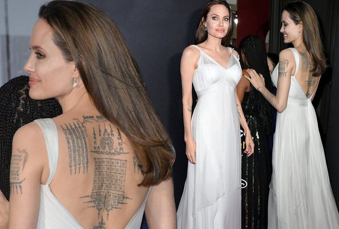 Angelina Jolie diện đầm khoét lộ hình xăm kín lưng cùng các con đi sự kiện Angelina Jolie diện đầm khoét lộ hình xăm kín lưng cùng các con đi sự kiện