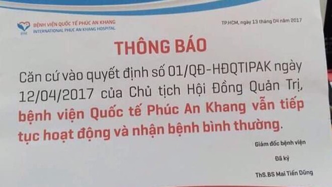 Bệnh viện bất ngờ hoạt động trở lại sau khi đóng cửa Thông báo hoạt động trở lại