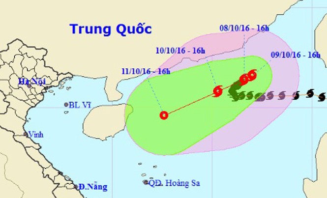 Bão số 6 liên tục đổi hướng trên biển Đông Vị trí và dự báo đường đi của cơn bão số 6. Nguồn: Trung tâm dự báo khí tượng thủy văn Trung ương.