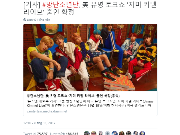 Xác nhận tham gia talkshow “Jimmy Kimmel Live!” của đài ABC, BTS lại gây bất ngờ lớn! Xác nhận tham gia talkshow “Jimmy Kimmel Live!” của đài ABC, BTS lại gây bất ngờ lớn!
