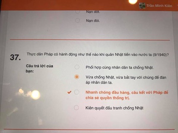 Đáp án sai trong đề thi Sử vào lớp 10 của Sở Giáo dục Hà Nội Đáp án sai trong đề thi Sử vào lớp 10 của Sở Giáo dục Hà Nội