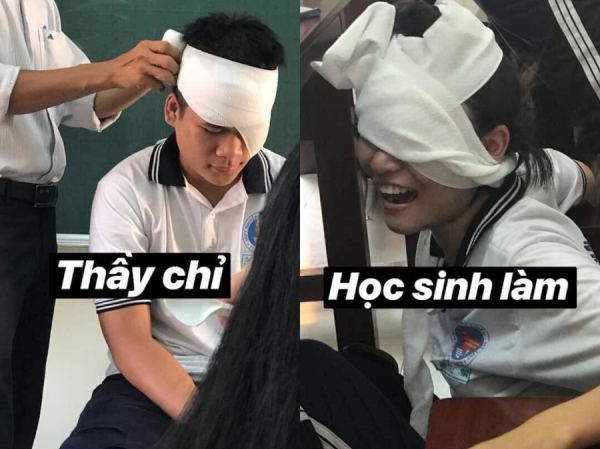 Loạt ảnh Loạt ảnh "thầy chỉ" và "học sinh làm" khi băng bó vết thương khác nhau "1 trời 1 vực"