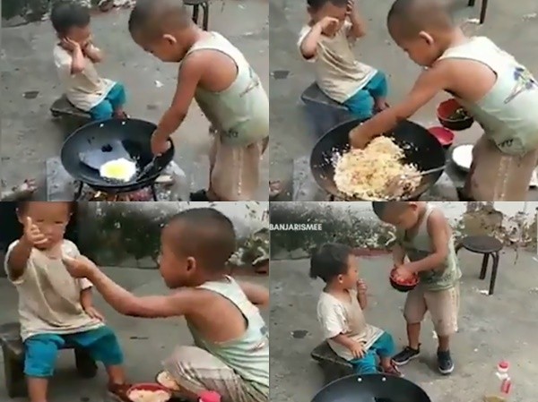 Phát sốt với hình ảnh cậu bé 5 tuổi làm cơm chiên cho em gái Phát sốt với hình ảnh cậu bé 5 tuổi làm cơm chiên cho em gái