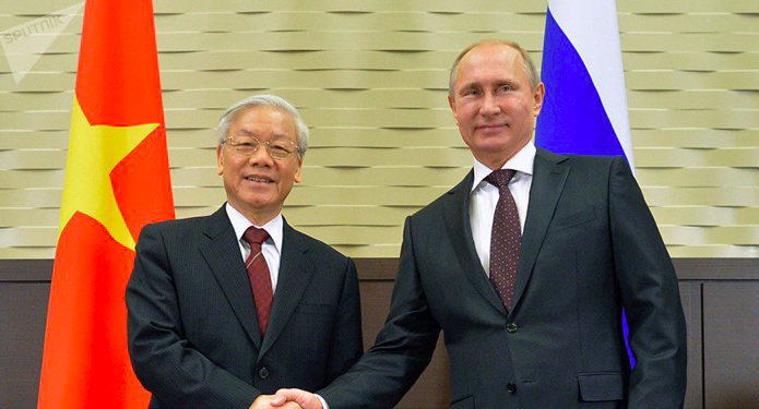 Tổng Bí thư Nguyễn Phú Trọng hội đàm với Tổng thống Vladimir Putin tại Sochi trong chuyến thăm chính thức Nga tháng 11/2014. (Ảnh: Sputnik) 