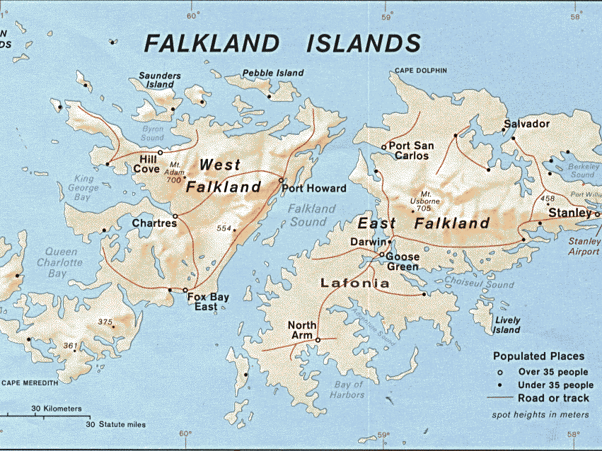 Quần đảo Falkland/Malvinas mà Anh và Argentina cùng tuyên bố chủ quyền