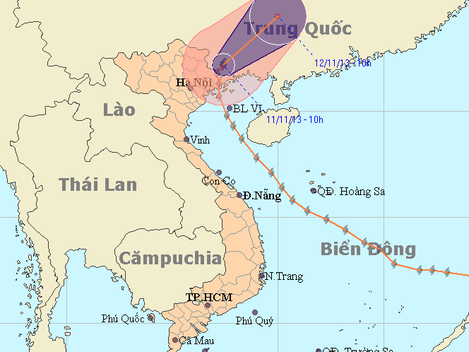 Tâm bão Haiyan đã ra ngoài biên giới Việt Nam