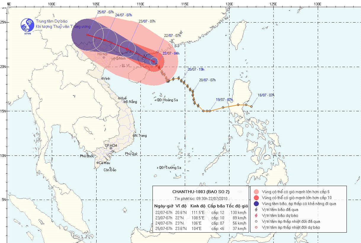 Đường đi của cơn bão số 2 (Chanthu)đang tiến sát Quảng Ninh
