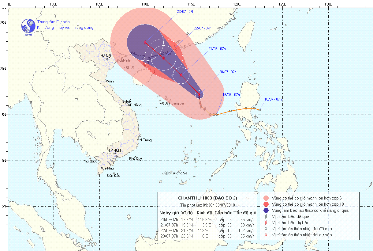 Đường đi của bão số 2 đang hướng vào Trung Quốc