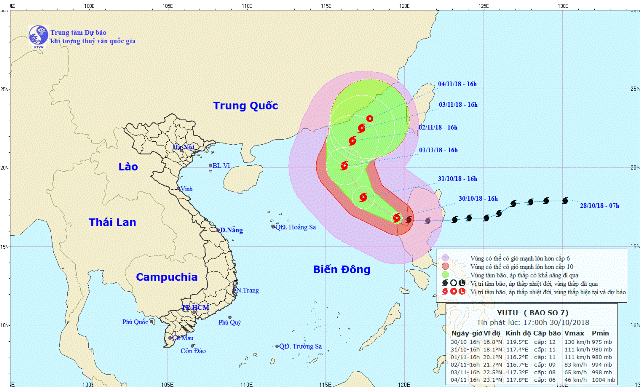 Siêu bão Yutu giật cấp 14 đã tiến vào Biển Đông trở thành cơn bão số 7 trong năm 2018.