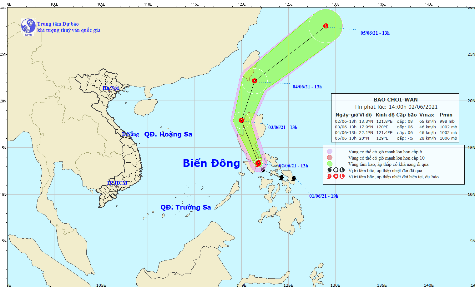 Dự báo đường đi và vùng ảnh hưởng của bão Choi - wan.