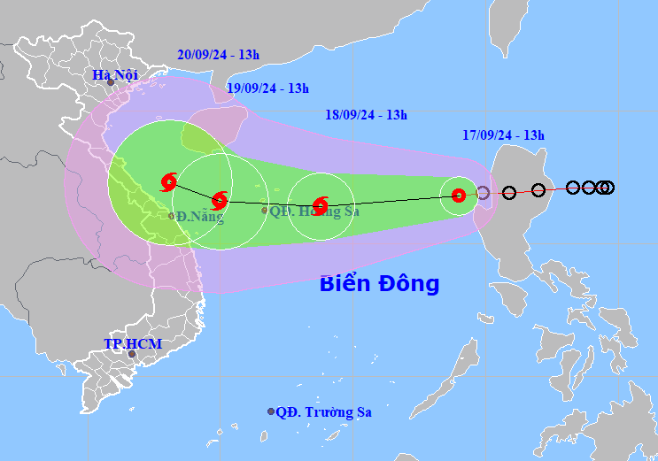 Áp thấp nhiệt đới vào Biển Đông, hướng về Quảng Bình – Đà Nẵng