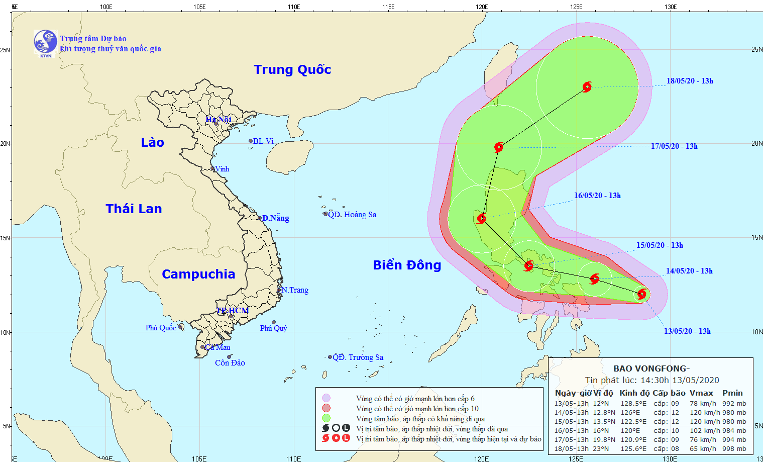 Dự báo đường đi của bão VONGFONG.
