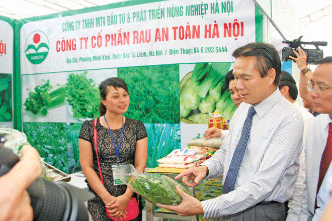 Phó Chủ tịch Trần Xuân Việt thăm gian hàng rau an toàn của Công ty tại Hội chợ nông nghiệp