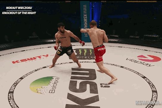Adam Soldaev ra đòn hạ knock-out đối thủ.