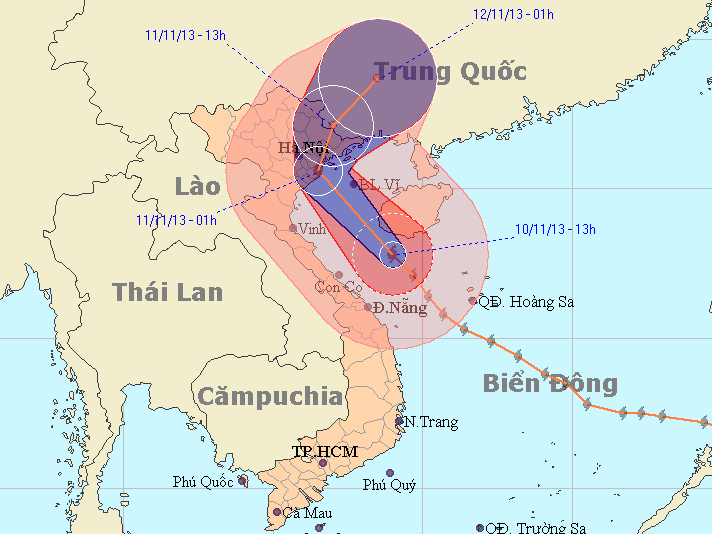 Đường đi dự kiến của bão. Nguồn: Trung tâm dự báo khí tượng thủy văn Trung ương