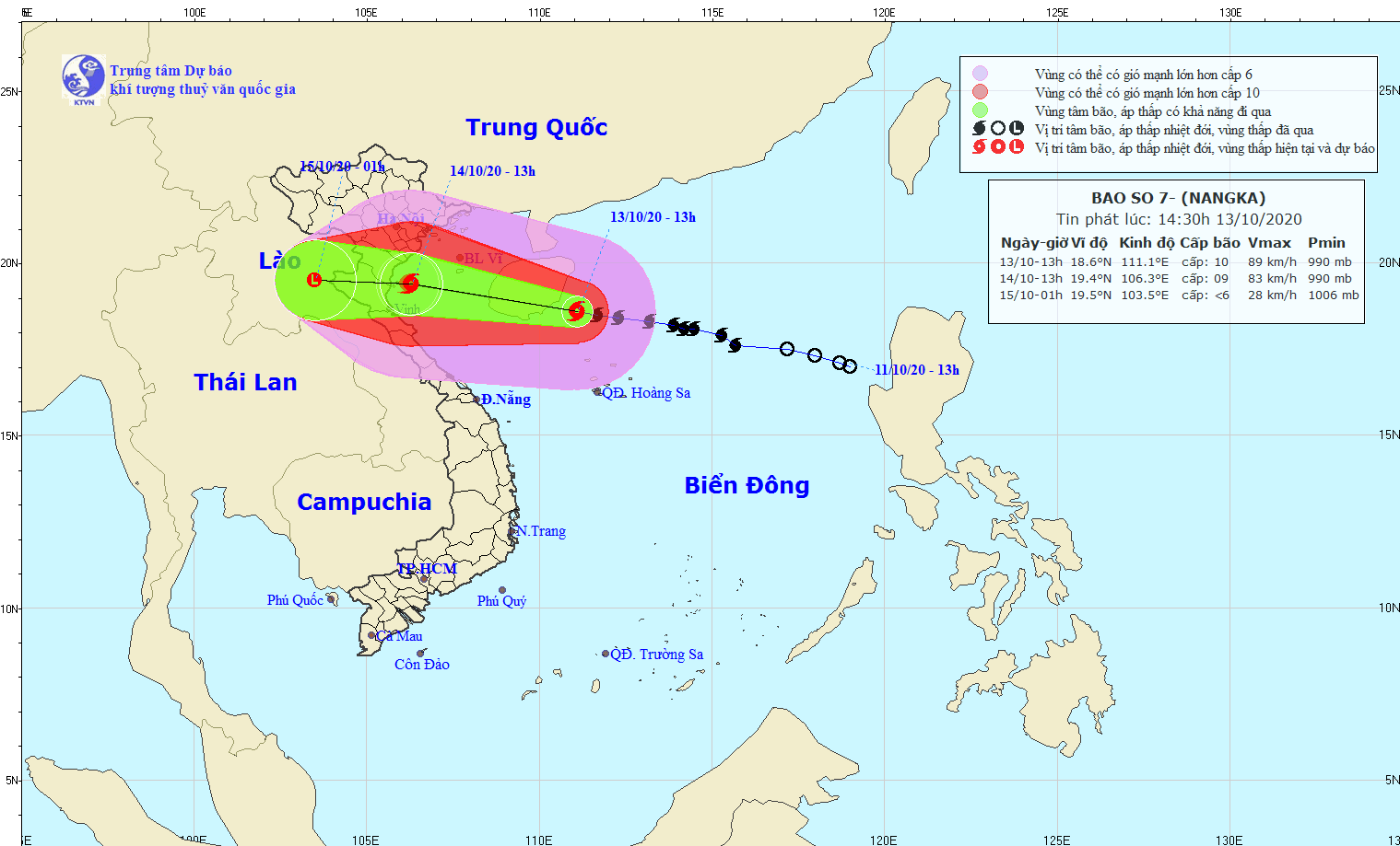 Bão số 7 dự báo đổ bộ vào đất liền nước ta vào chiều mai (14/10).