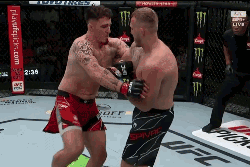 Tom Aspinall ra đòn hạ knock-out đối thủ Sergey Spivak.