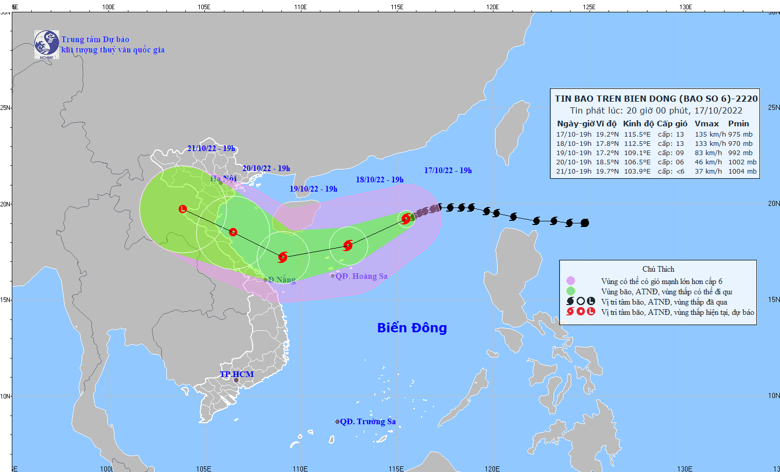 Bão số 6 cách quần đảo Hoàng Sa khoảng 510km, gió mạnh lên cấp 13