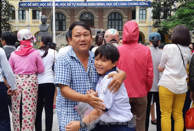 Tính giá điện vào bài thi khảo sát lớp 6 chuyên Trần Đại Nghĩa TPHCM Bố ôm động viên con trai sau 90 phút làm bài khảo sát bằng Tiếng Anh vào lớp 6 Trường THPT Chuyên Trần Đại Nghĩa